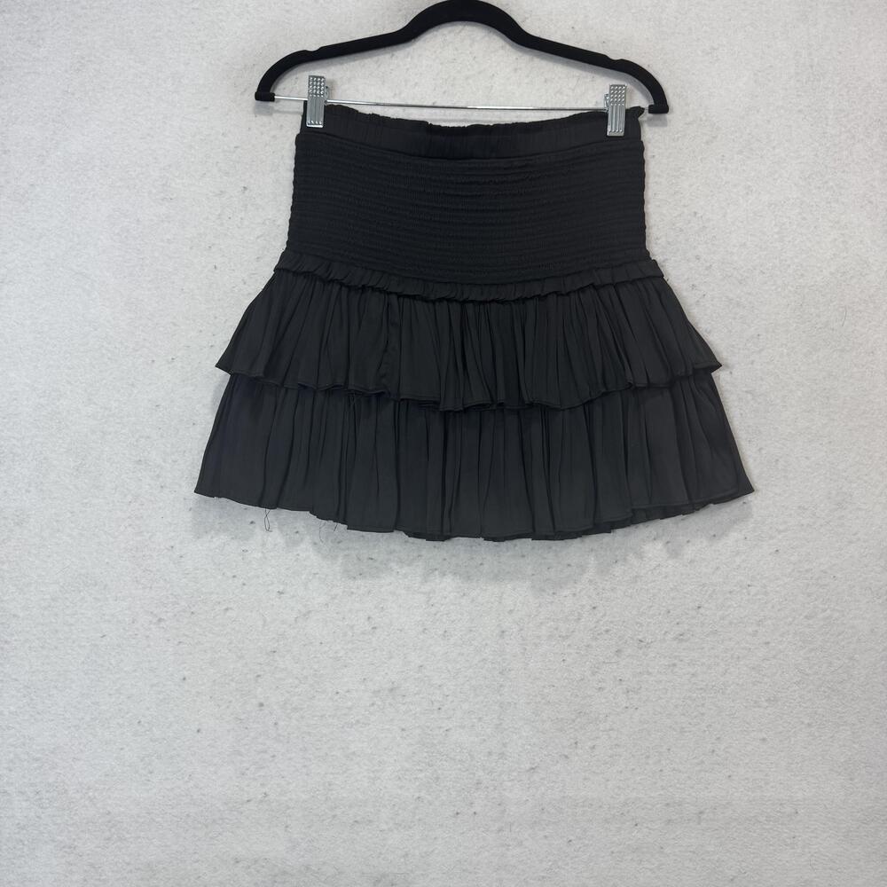 RESET Skirt Womens Large Black Tiered Ruffle Pleated Mini Elastic Waist Chiffon